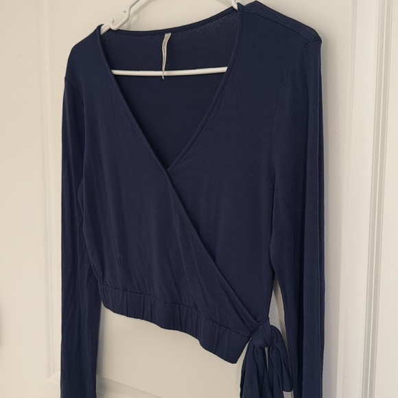 Color Thread Crossover V-Neck Blouse - Picture 2 of 5